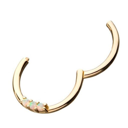 Aro de oro macizo 14 Kt. con 3 ópalos sintéticos - Imagen 2
