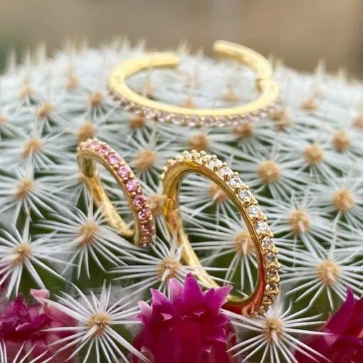Aro con baño de oro 24 Kt. y Zirconias de Swarovski® rosa - Imagen 2