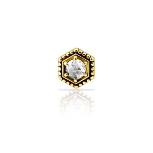 Top con baño de oro 24 Kt. con forma de hexágono y 1 zirconia