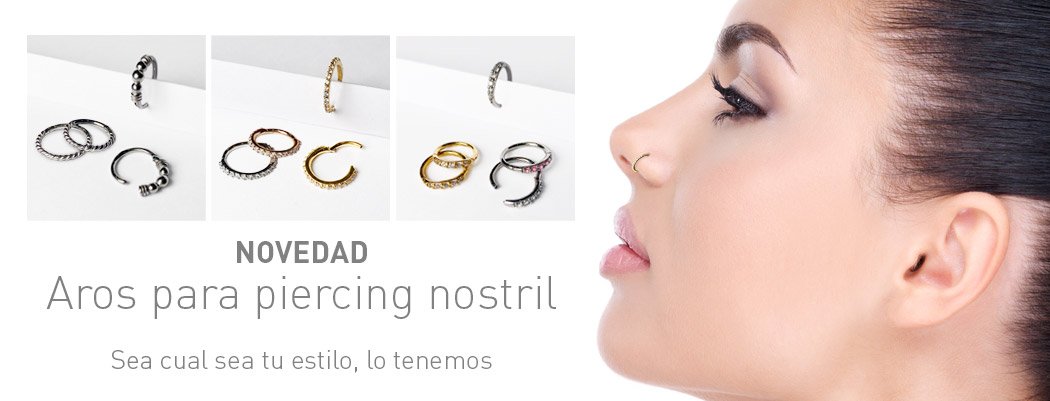 Aro para piercing de nariz. Oro 24 Kt., oro rosa, acero quirúrgico, zirconias...