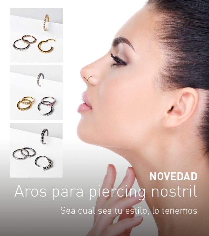 Aro para piercing de nariz. Oro 24 Kt., oro rosa, acero quirúrgico, zirconias...