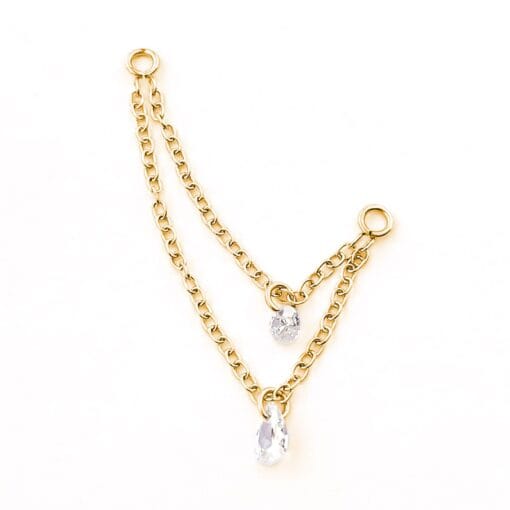 Cadena conectora doble con zirconias con baño de oro 24 Kt