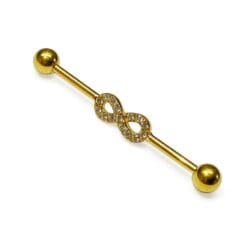 Piercing industrial con baño de oro 24kt con zirconias y forma de infinito