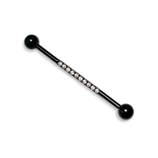 Piercing industrial de acero quirúrgico negro con una hilera de zirconias