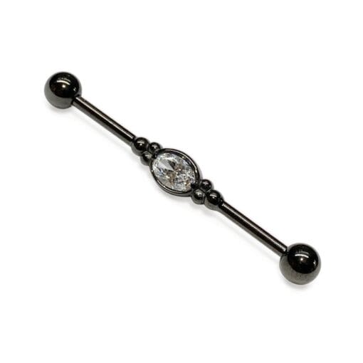 Piercing industrial de acero quirúrgico negro con una zirconia