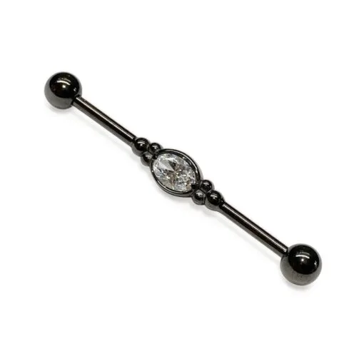 Piercing industrial de acero quirúrgico negro con una zirconia
