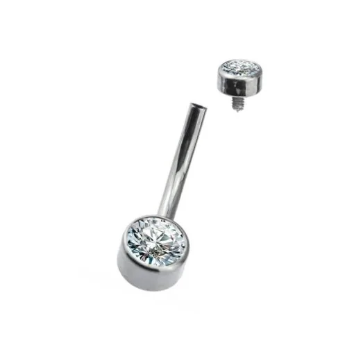 Piercing de ombligo. De titanio y con 2 zirconias blancas corte bisel - Imagen 2