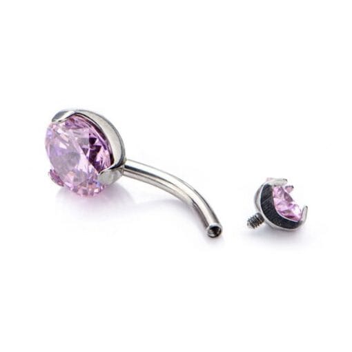 Piercing de ombligo. De titanio y con 2 zirconias rosas engarzadas - Imagen 2