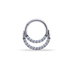 Piercing de titanio con doble aro de circonias blancas para septum