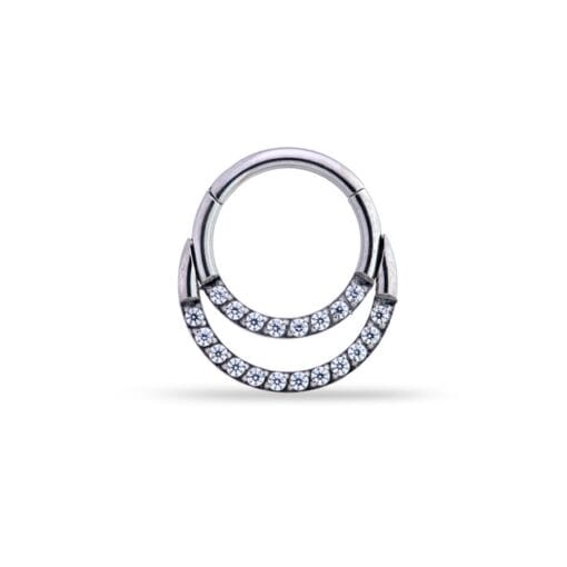 Piercing de titanio con doble aro de circonias blancas para septum