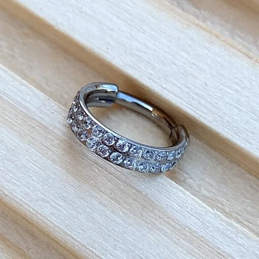 Piercing clicker de titanio con 2 hileras de zirconias - Imagen 3