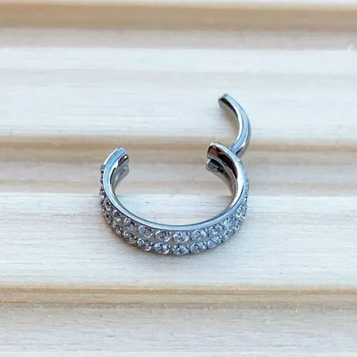 Piercing clicker de titanio con 2 hileras de zirconias - Imagen 2
