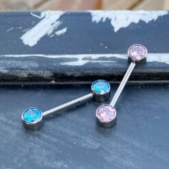 Piercing de titanio para pezón con zirconias premium