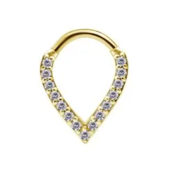 Clicker en V con baño de oro 24 Kt. y zirconias